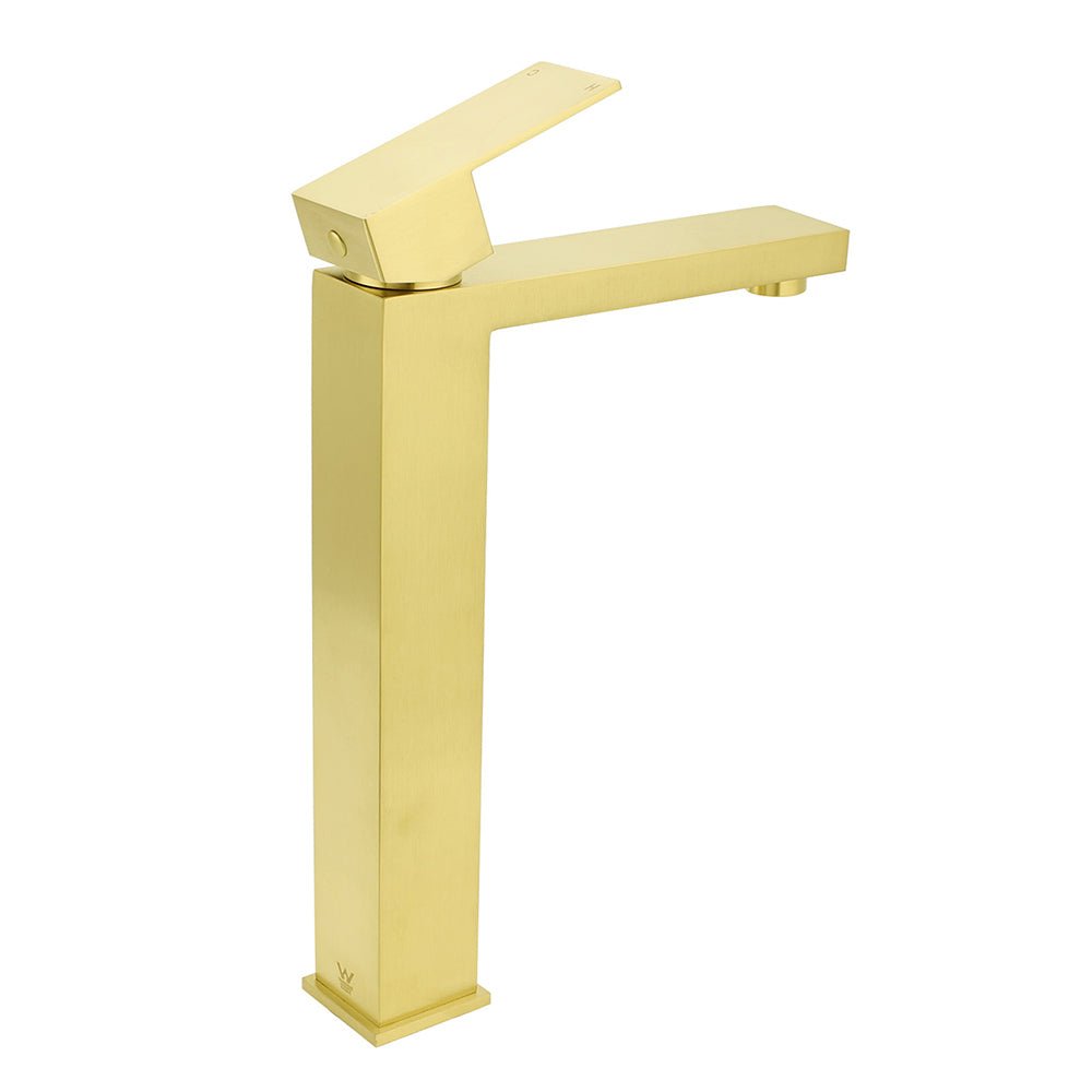 WELS 6L/m Brushed Gold Square Tall Basin Vessel Mixer Kitchen Laundry Faucet Tap - Furniture > Bathroom > Shower Heads & Screens - Rivercity House & Home Co. (ABN 18 642 972 209) - Affordable Modern Furniture Australia