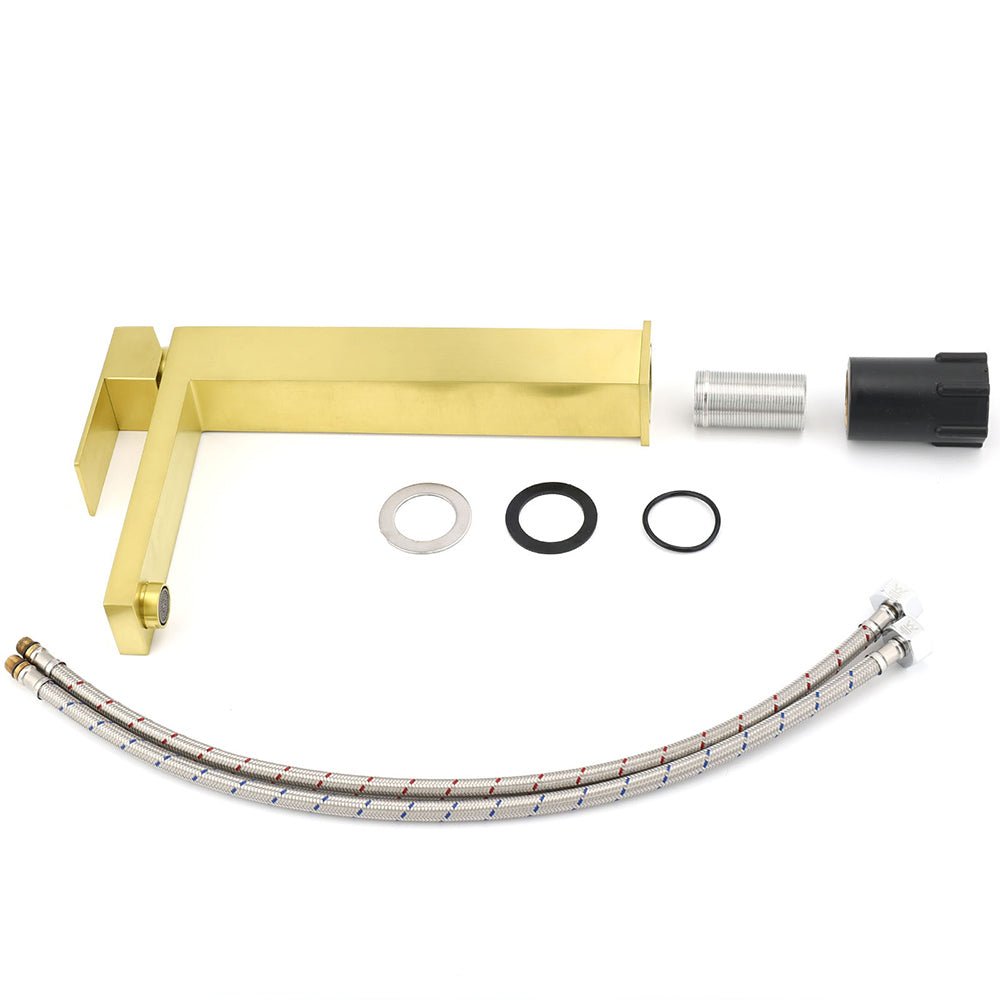 WELS 6L/m Brushed Gold Square Tall Basin Vessel Mixer Kitchen Laundry Faucet Tap - Furniture > Bathroom > Shower Heads & Screens - Rivercity House & Home Co. (ABN 18 642 972 209) - Affordable Modern Furniture Australia