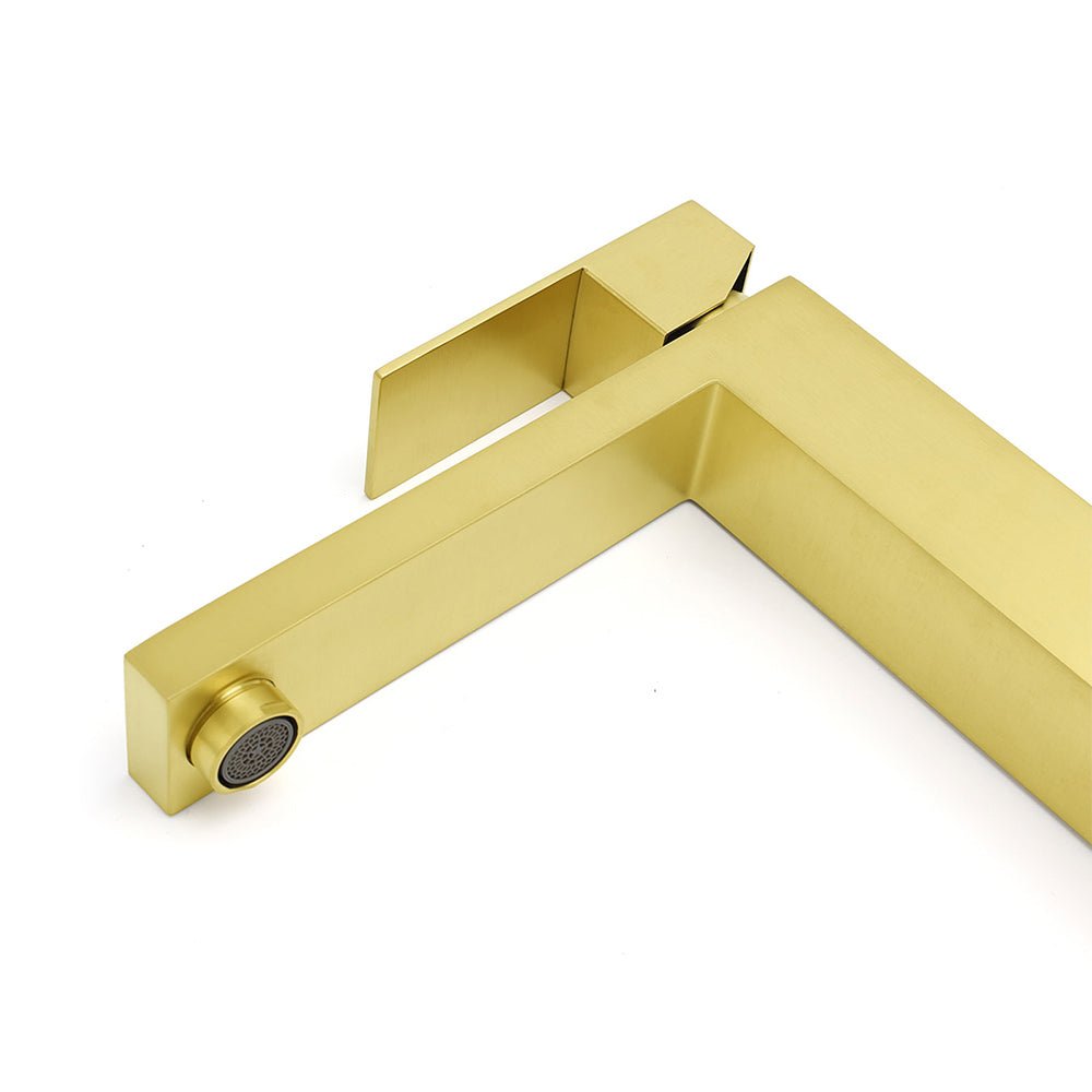 WELS 6L/m Brushed Gold Square Tall Basin Vessel Mixer Kitchen Laundry Faucet Tap - Furniture > Bathroom > Shower Heads & Screens - Rivercity House & Home Co. (ABN 18 642 972 209) - Affordable Modern Furniture Australia