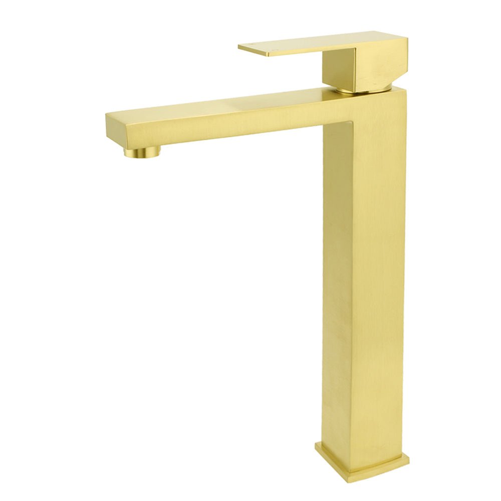 WELS 6L/m Brushed Gold Square Tall Basin Vessel Mixer Kitchen Laundry Faucet Tap - Furniture > Bathroom > Shower Heads & Screens - Rivercity House & Home Co. (ABN 18 642 972 209) - Affordable Modern Furniture Australia