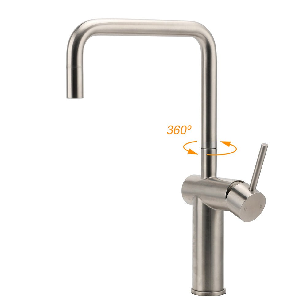WELS 6L/m Kitchen Laundry 360º Swivel Sink Mixer Faucet Tap Spout Brushed Silver - Furniture > Bathroom > Shower Heads & Screens - Rivercity House & Home Co. (ABN 18 642 972 209) - Affordable Modern Furniture Australia