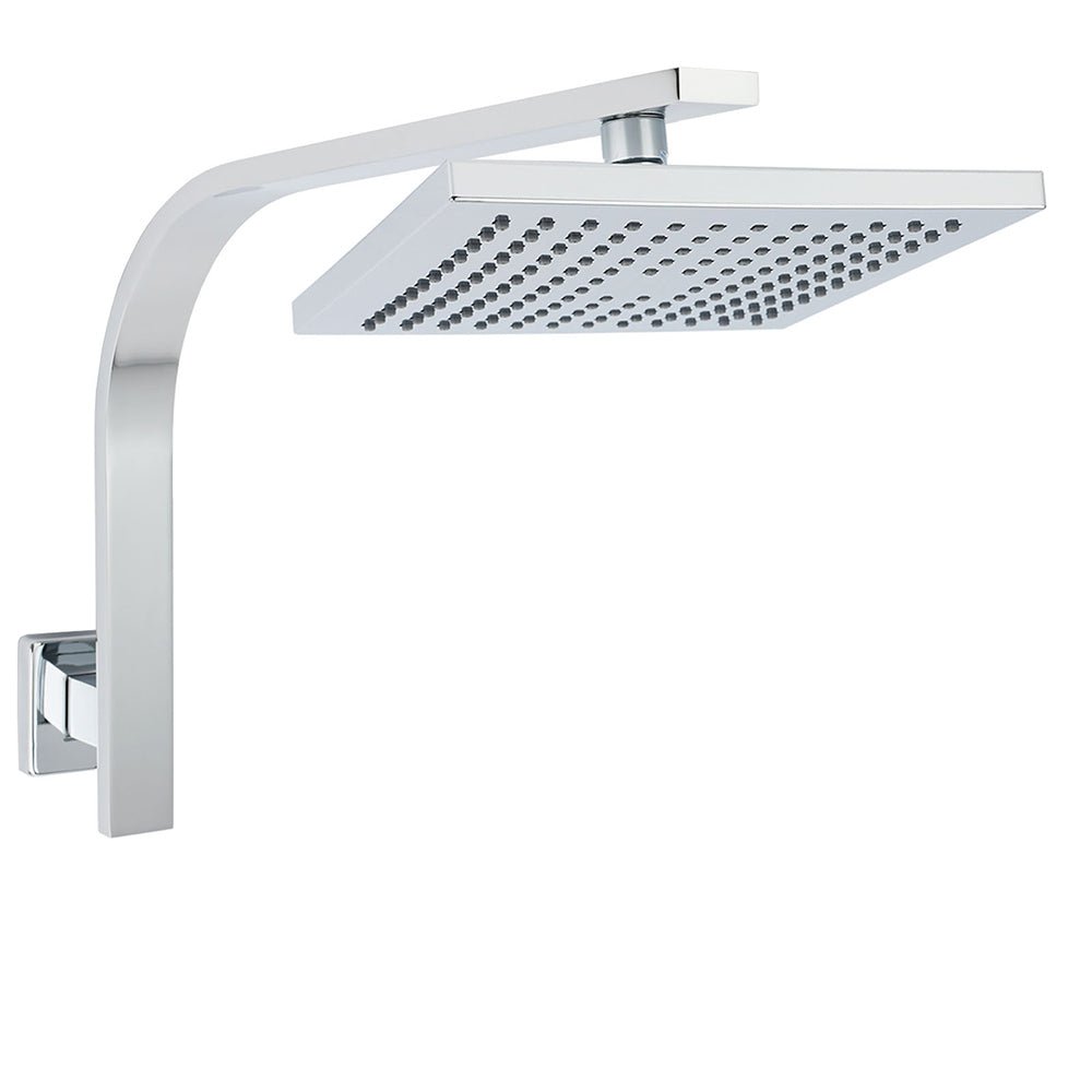 WELS ABS 200mm Square Rain Shower Head & Brass Gooseneck Wall Arm Set WATERMARK - Furniture > Bathroom > Shower Heads & Screens - Rivercity House & Home Co. (ABN 18 642 972 209) - Affordable Modern Furniture Australia