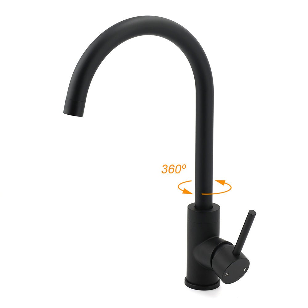WELS Black Kitchen Sink Mixer Laundry Faucet Tapware 360° Swivel Gooseneck Spout - Furniture > Bathroom > Shower Heads & Screens - Rivercity House & Home Co. (ABN 18 642 972 209) - Affordable Modern Furniture Australia