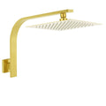 10" Square SUS Rainfall Shower Head with Brass Gooseneck Wall Arm - Brushed Gold