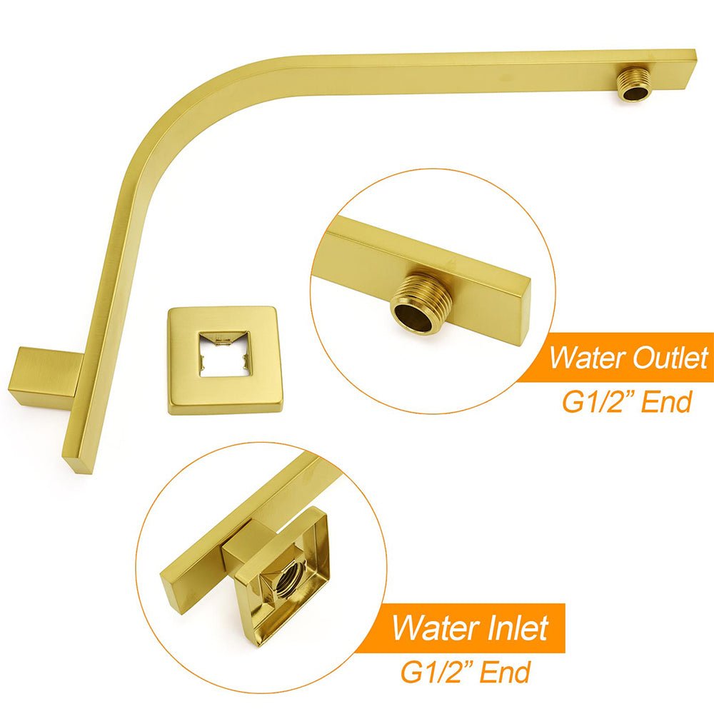 WELS Brushed Gold 10" Square SUS Shower Head + Brass Gooseneck Wall Arm Set - Furniture > Bathroom > Shower Heads & Screens - Rivercity House & Home Co. (ABN 18 642 972 209) - Affordable Modern Furniture Australia