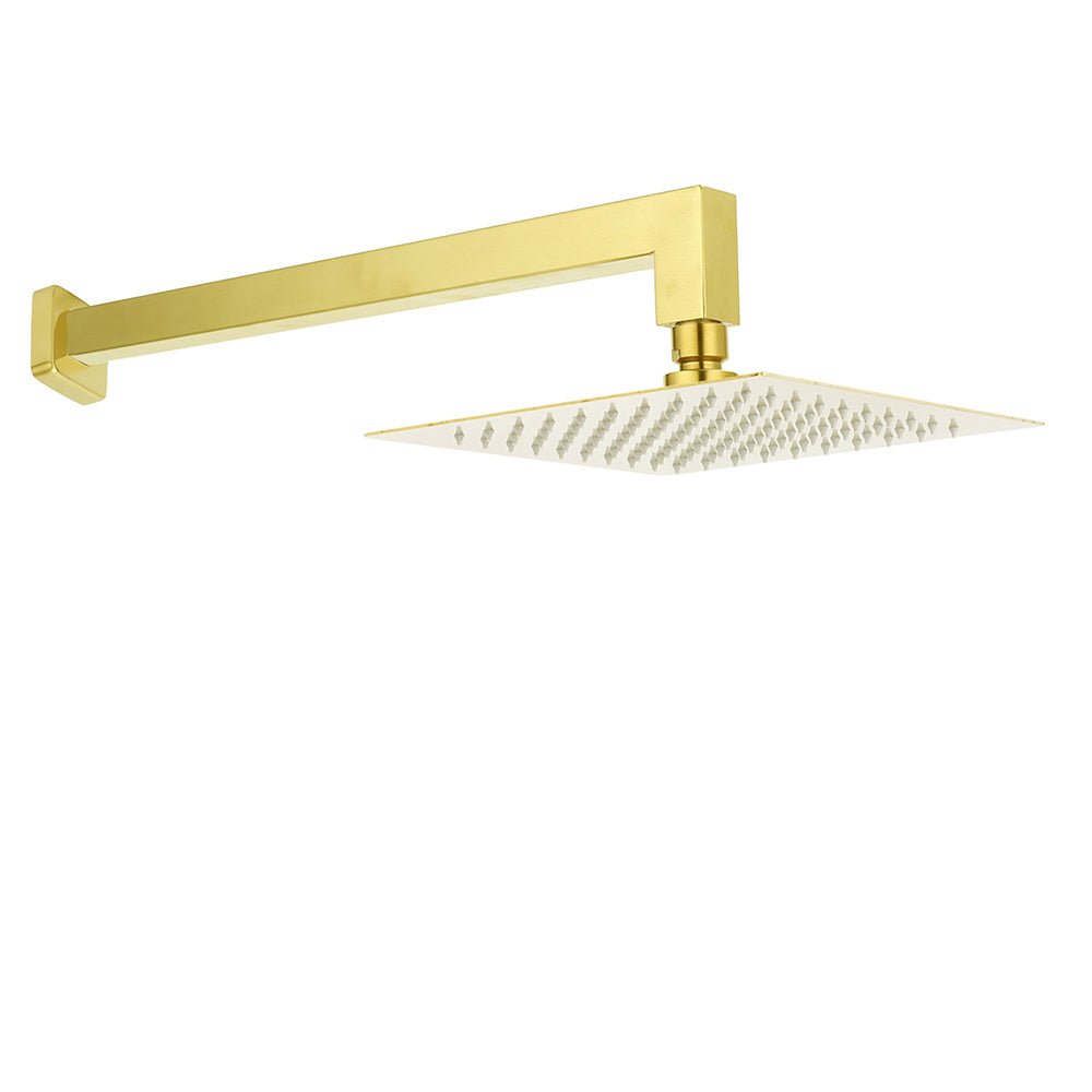 WELS Brushed Gold 10" Square Thin Rain Shower Head 400mm Straight Wall Arm Set - Furniture > Bathroom > Shower Heads & Screens - Rivercity House & Home Co. (ABN 18 642 972 209) - Affordable Modern Furniture Australia