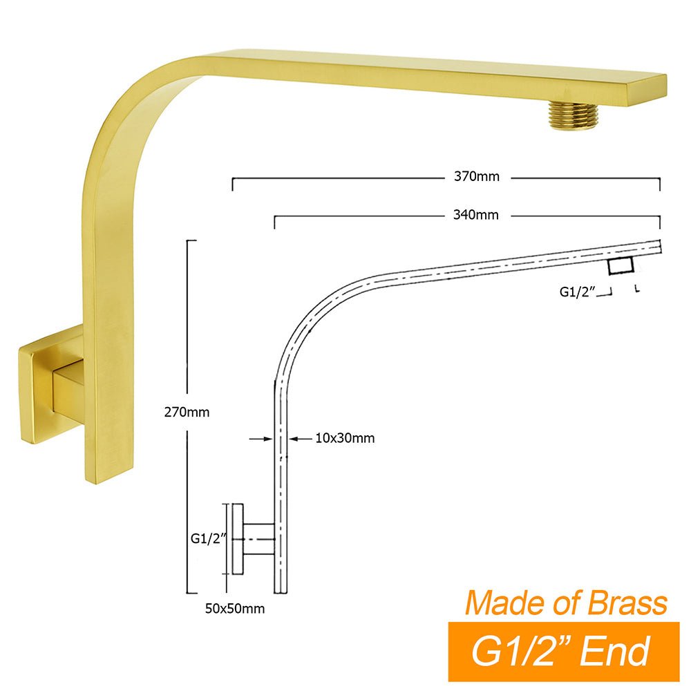 WELS Brushed Gold 12" Square SUS Shower Head + Brass Gooseneck Wall Arm Set - Furniture > Bathroom > Shower Heads & Screens - Rivercity House & Home Co. (ABN 18 642 972 209) - Affordable Modern Furniture Australia