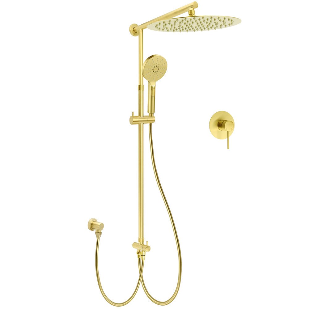 WELS Brushed Gold 2in1 Large Round Shower 12" Rain Head 3 Mode Handheld Sliding Rail Mixer Set - Furniture > Bathroom > Shower Heads & Screens - Rivercity House & Home Co. (ABN 18 642 972 209) - Affordable Modern Furniture Australia