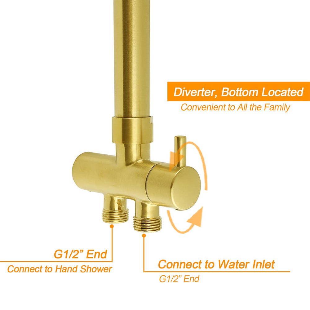 WELS Brushed Gold 2in1 Large Round Shower 12" Rain Head Stainless Steel Handheld Sliding Rail Mixer Set - Furniture > Bathroom > Shower Heads & Screens - Rivercity House & Home Co. (ABN 18 642 972 209) - Affordable Modern Furniture Australia