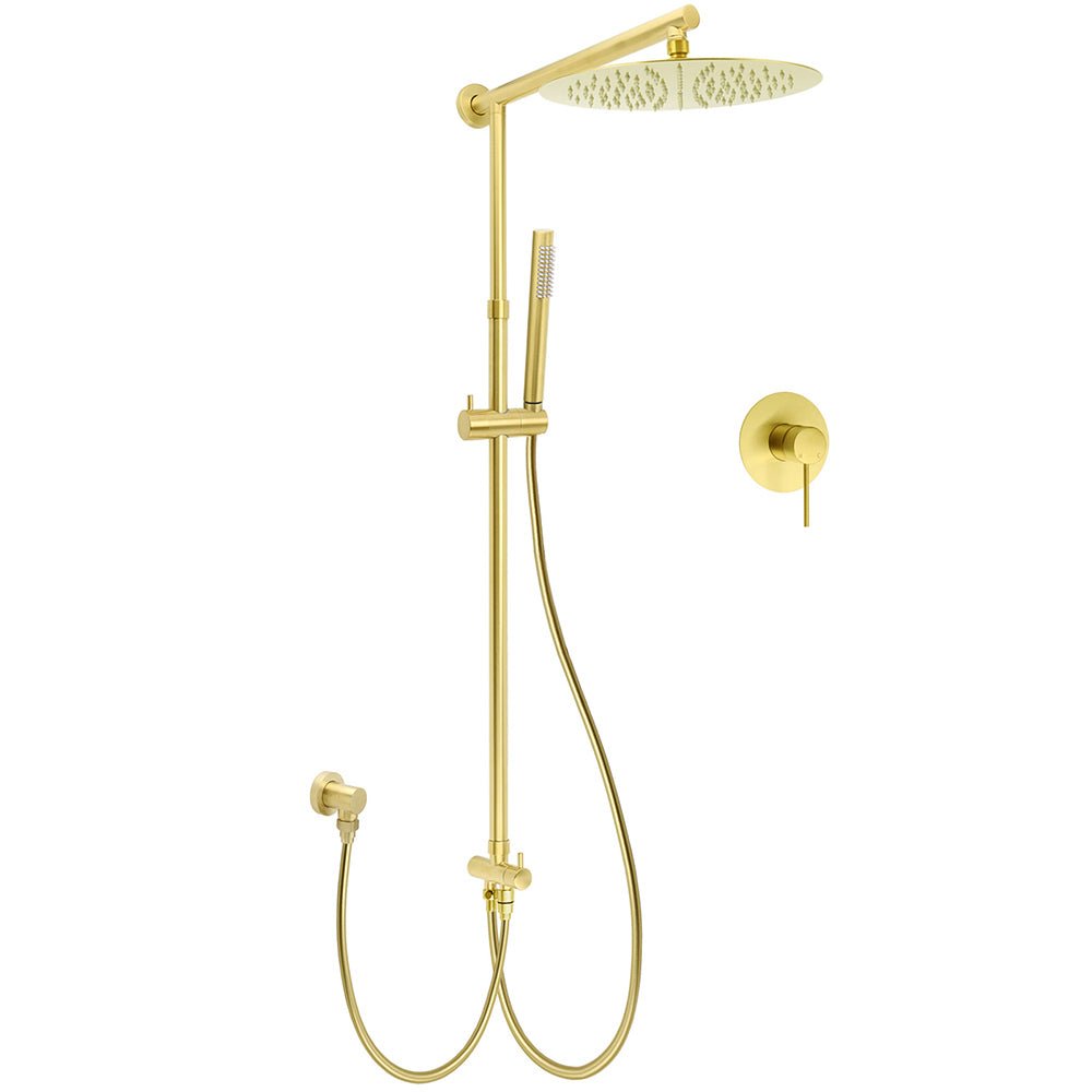 WELS Brushed Gold 2in1 Large Round Shower 12" Rain Head Stainless Steel Handheld Sliding Rail Mixer Set - Furniture > Bathroom > Shower Heads & Screens - Rivercity House & Home Co. (ABN 18 642 972 209) - Affordable Modern Furniture Australia
