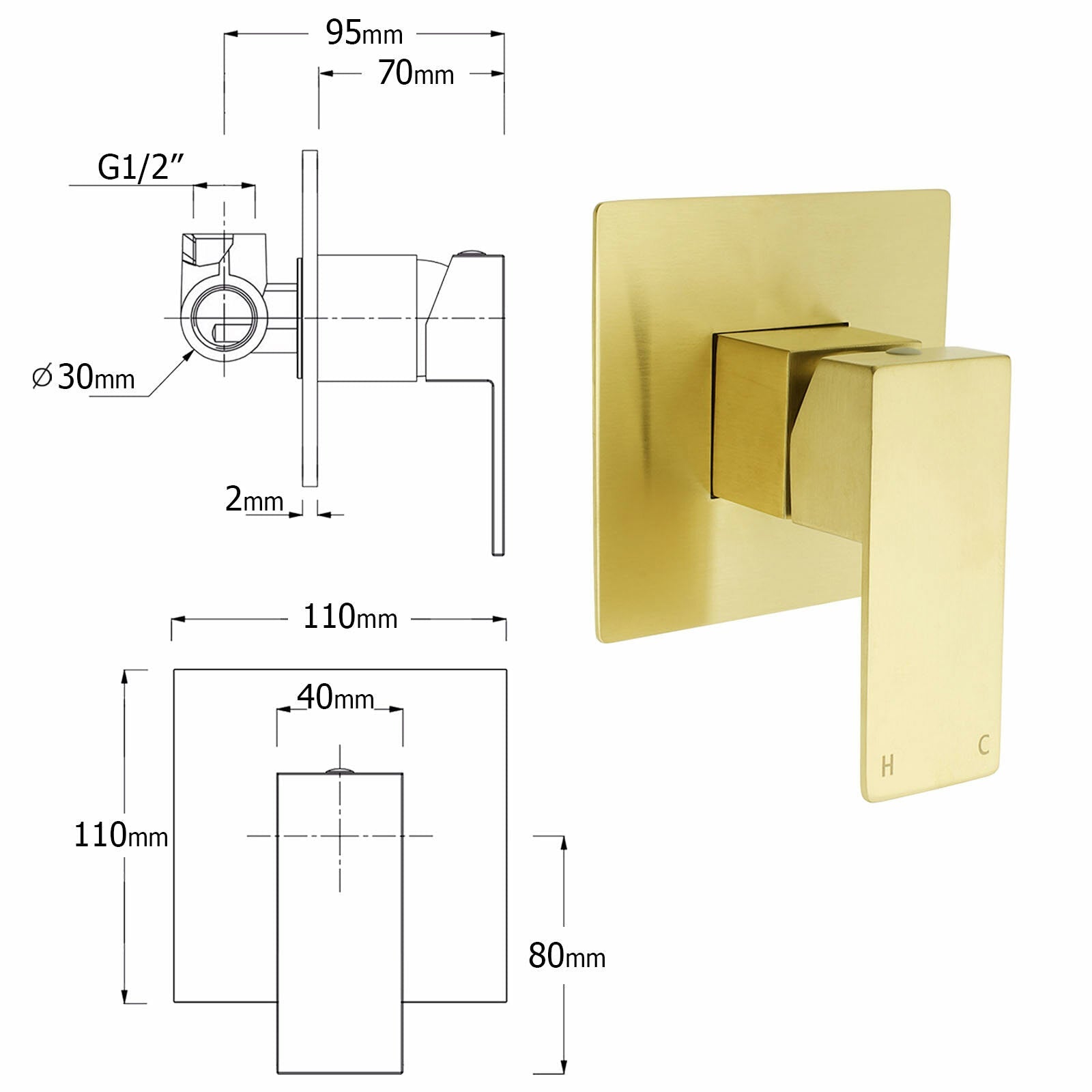 WELS Brushed Gold 2in1 Set 8" Square Rain Shower Head 3 Modes Handheld Silde Rail Arm + Mixer - Furniture > Bathroom > Shower Heads & Screens - Rivercity House & Home Co. (ABN 18 642 972 209) - Affordable Modern Furniture Australia