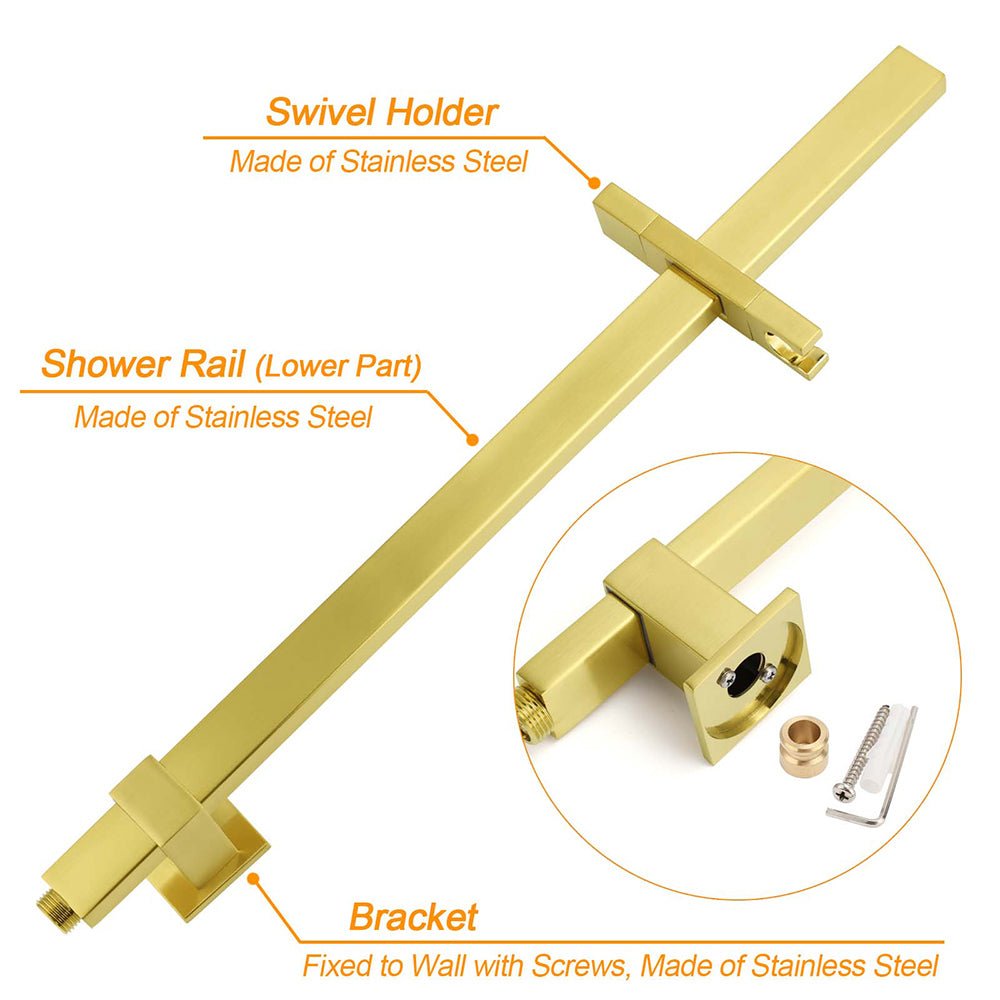 WELS Brushed Gold 2in1 Set 8" Square Rain Shower Head 3 Modes Handheld Silde Rail Arm + Mixer - Furniture > Bathroom > Shower Heads & Screens - Rivercity House & Home Co. (ABN 18 642 972 209) - Affordable Modern Furniture Australia