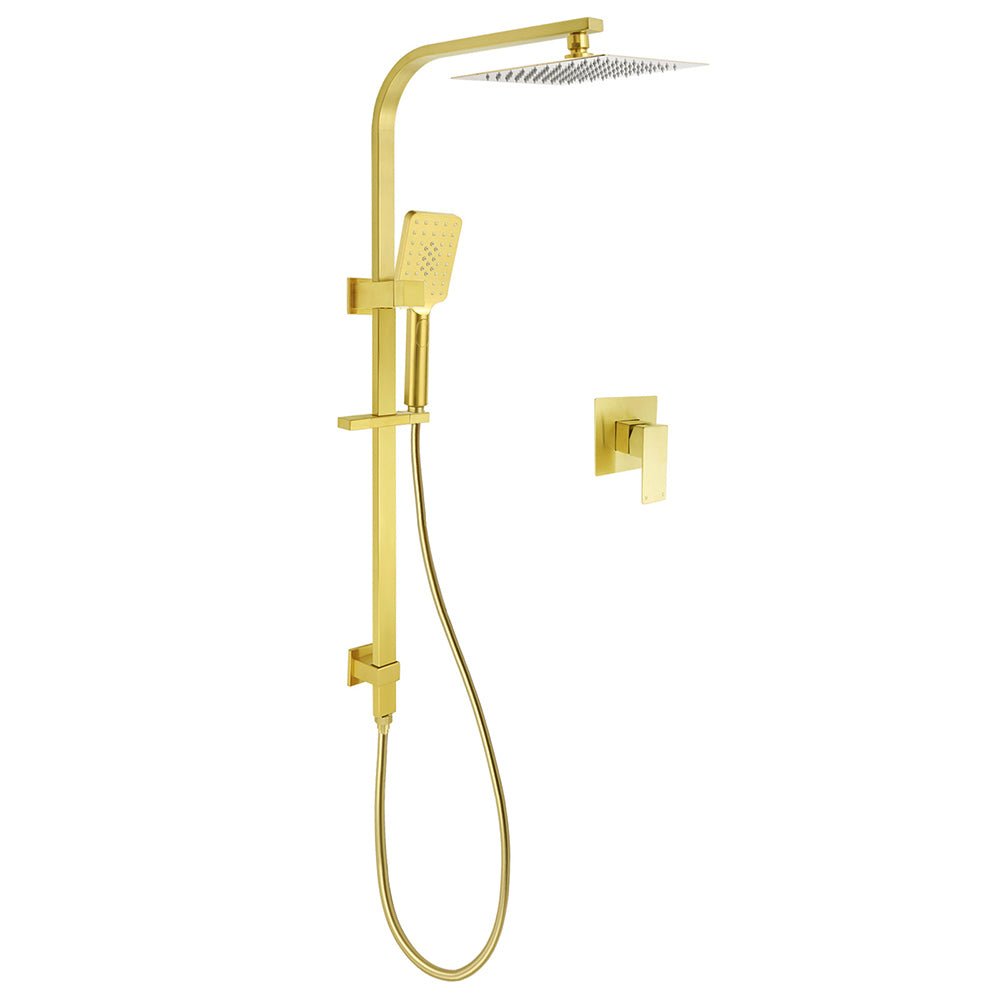 WELS Brushed Gold 2in1 Set 8" Square Rain Shower Head 3 Modes Handheld Silde Rail Arm + Mixer - Furniture > Bathroom > Shower Heads & Screens - Rivercity House & Home Co. (ABN 18 642 972 209) - Affordable Modern Furniture Australia