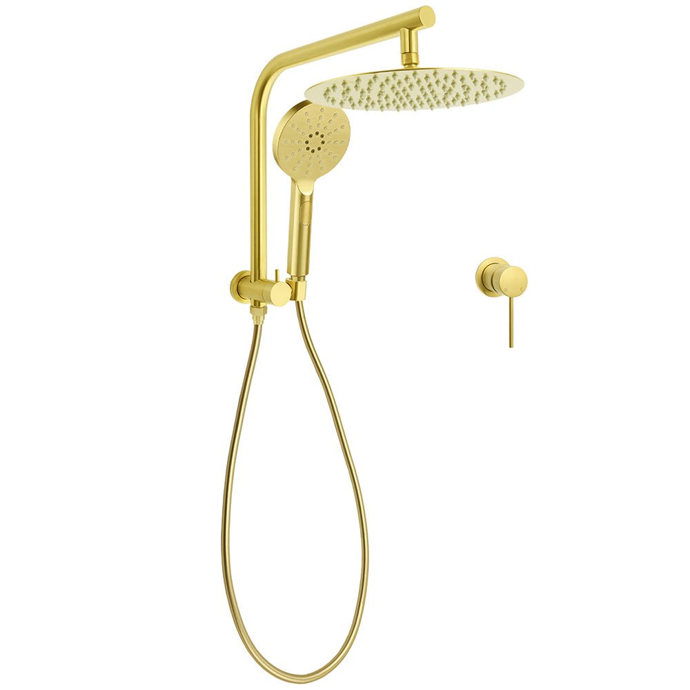 WELS Brushed Gold 2in1 Set Round Large 12" Rain Shower Head 3 Mode Handheld Wall Arm Small Face Mixer - Furniture > Bathroom > Shower Heads & Screens - Rivercity House & Home Co. (ABN 18 642 972 209) - Affordable Modern Furniture Australia