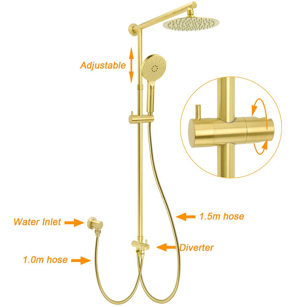 WELS Brushed Gold 2in1 Shower 8" Round Head Set 3 Mode Handheld Rose Sliding Rail Twin Taps - Furniture > Bathroom > Shower Heads & Screens - Rivercity House & Home Co. (ABN 18 642 972 209) - Affordable Modern Furniture Australia
