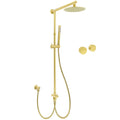 2in1 8" Round Brushed Gold Shower Head Set with Stainless Steel Handheld, Sliding Rail & Twin Taps - Brushed Gold