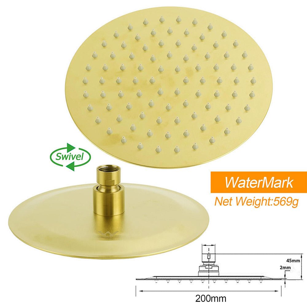 WELS Brushed Gold 2in1 Shower 8" Round Head Set Stainless Steel Handheld Rose Sliding Rail Twin Taps - Furniture > Bathroom > Shower Heads & Screens - Rivercity House & Home Co. (ABN 18 642 972 209) - Affordable Modern Furniture Australia
