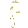 12" Large Round 2in1 Rain Shower Head with Handheld Slide Rail and Twin Taps - Brushed Gold