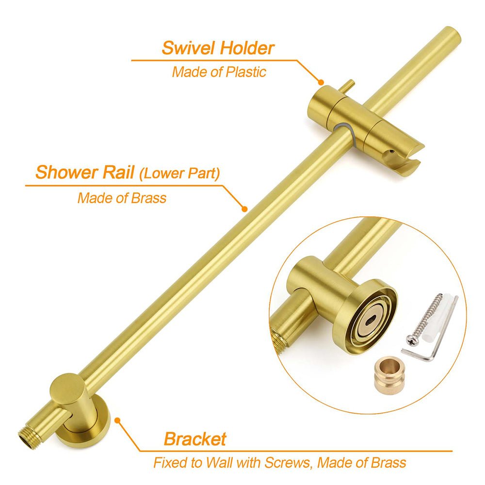 WELS Brushed Gold 2in1 Shower Large Round 12" Rain Head Handheld Silde Wall Rail Arm Twin Taps - Furniture > Bathroom > Shower Heads & Screens - Rivercity House & Home Co. (ABN 18 642 972 209) - Affordable Modern Furniture Australia