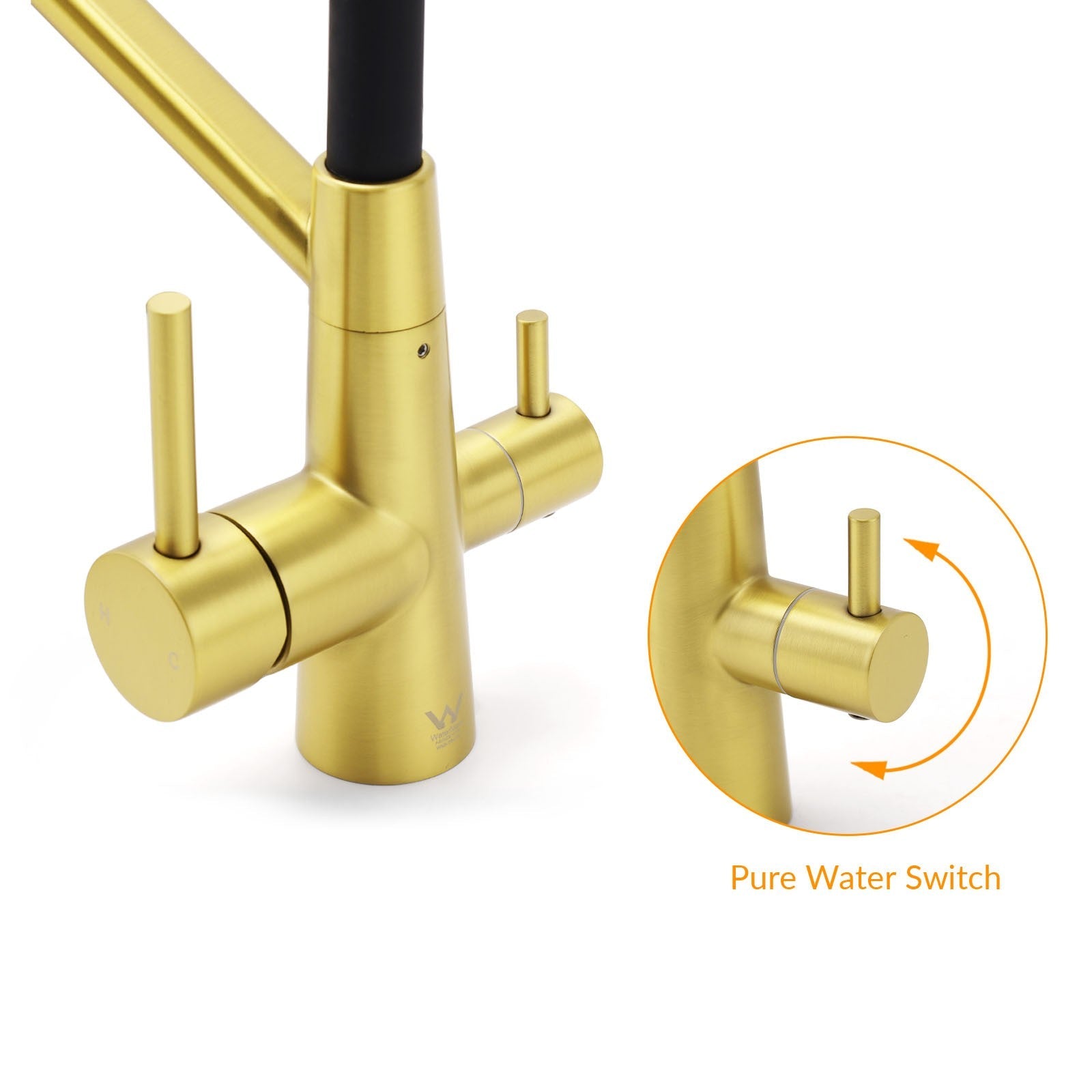 WELS Brushed Gold 3 - Way Pure Drink Water Kitchen Mixer Sink Tap Pull Out Spout - Furniture > Bathroom > Shower Heads & Screens - Rivercity House & Home Co. (ABN 18 642 972 209) - Affordable Modern Furniture Australia