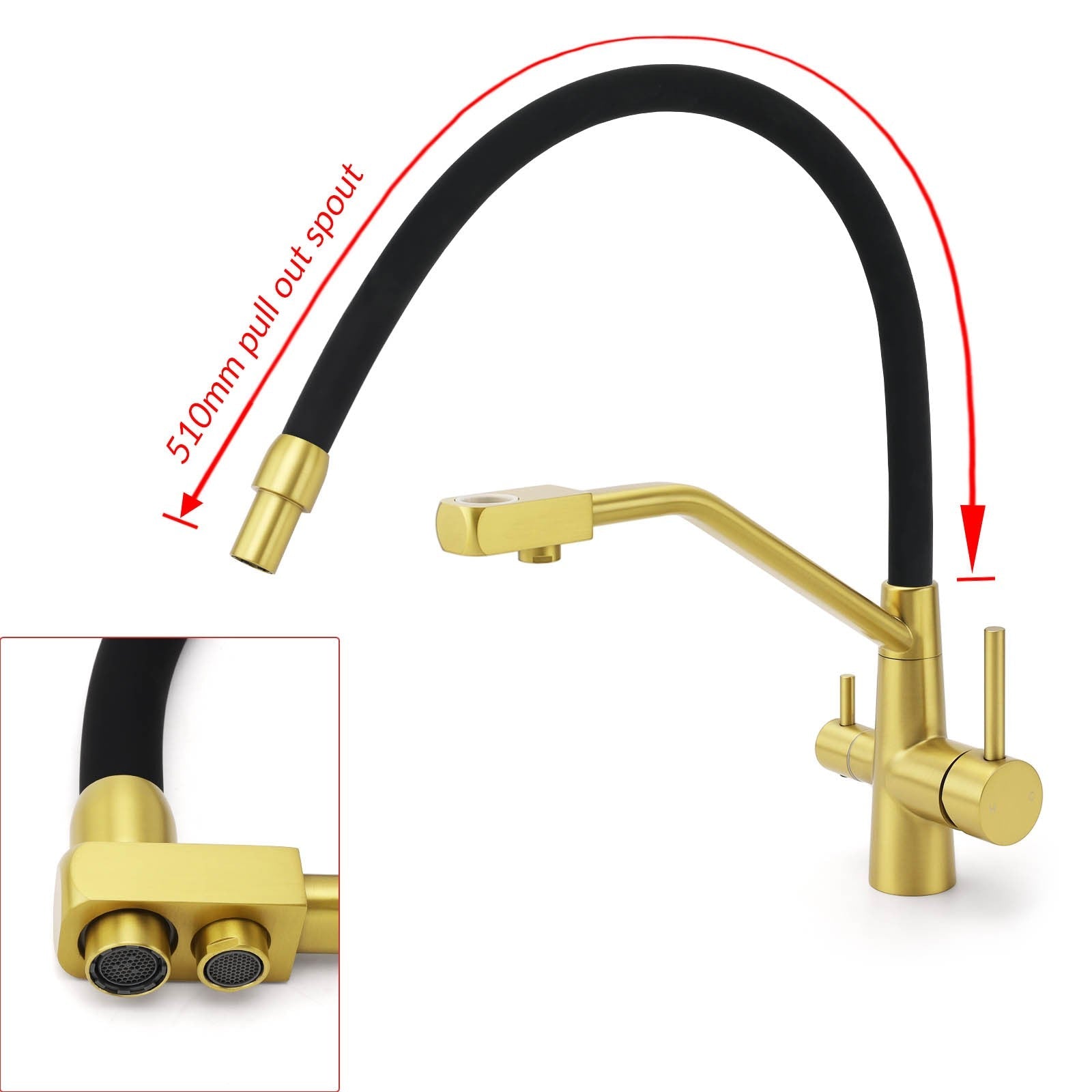 WELS Brushed Gold 3 - Way Pure Drink Water Kitchen Mixer Sink Tap Pull Out Spout - Furniture > Bathroom > Shower Heads & Screens - Rivercity House & Home Co. (ABN 18 642 972 209) - Affordable Modern Furniture Australia