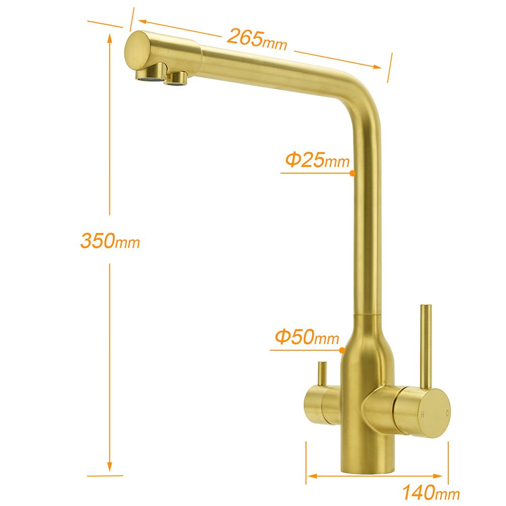 WELS Brushed Gold 3 Ways Kitchen Mixer Tap Swivel Spout Pure Water Sink Faucet Set - Furniture > Bathroom > Shower Heads & Screens - Rivercity House & Home Co. (ABN 18 642 972 209) - Affordable Modern Furniture Australia