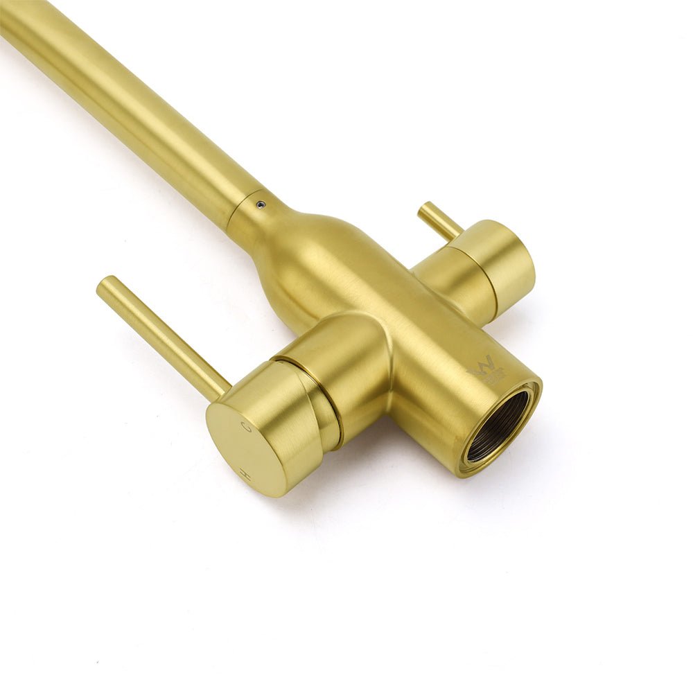 WELS Brushed Gold 3 Ways Kitchen Mixer Tap Swivel Spout Pure Water Sink Faucet Set - Furniture > Bathroom > Shower Heads & Screens - Rivercity House & Home Co. (ABN 18 642 972 209) - Affordable Modern Furniture Australia