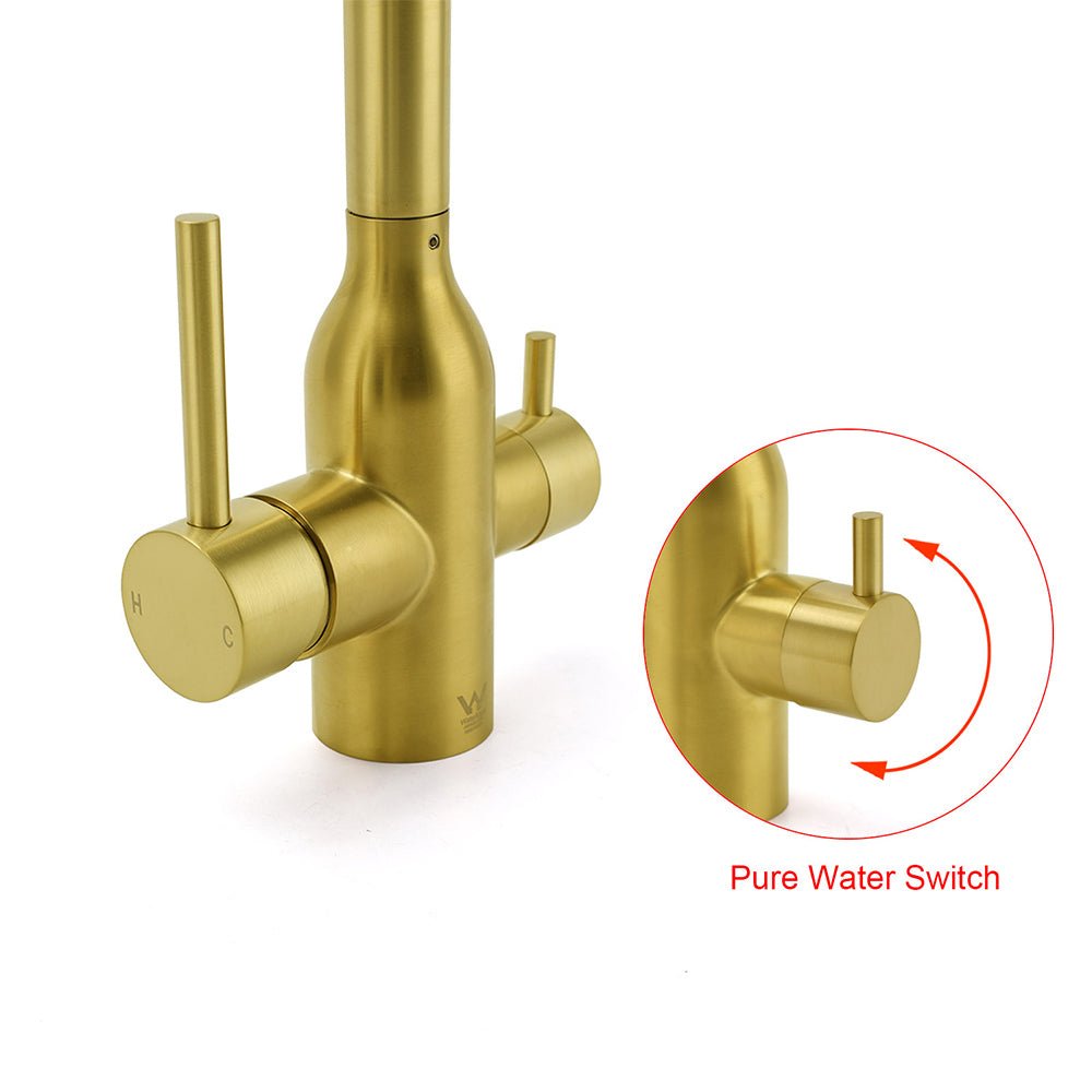 WELS Brushed Gold 3 Ways Kitchen Mixer Tap Swivel Spout Pure Water Sink Faucet Set - Furniture > Bathroom > Shower Heads & Screens - Rivercity House & Home Co. (ABN 18 642 972 209) - Affordable Modern Furniture Australia