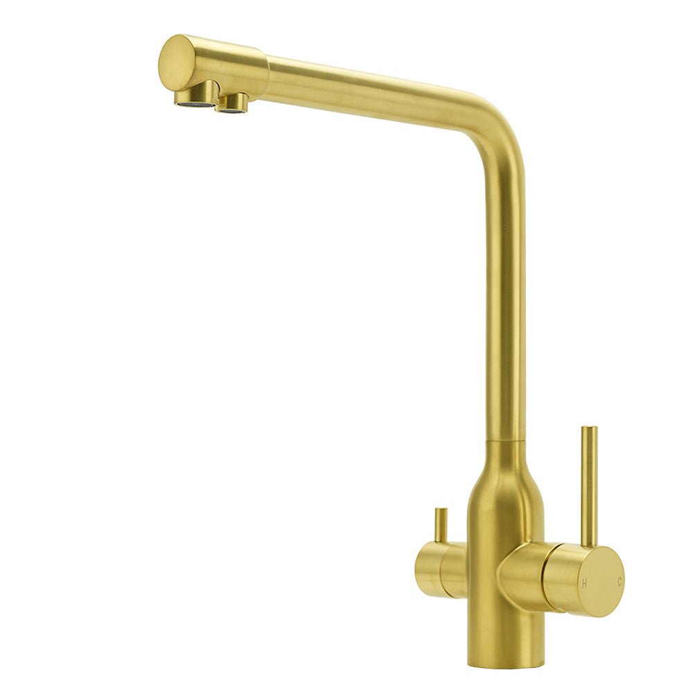 WELS Brushed Gold 3 Ways Kitchen Mixer Tap Swivel Spout Pure Water Sink Faucet Set - Furniture > Bathroom > Shower Heads & Screens - Rivercity House & Home Co. (ABN 18 642 972 209) - Affordable Modern Furniture Australia