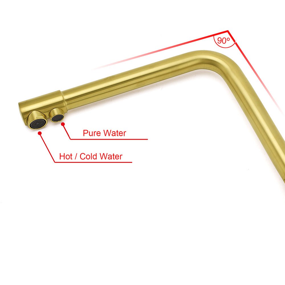 WELS Brushed Gold 3 Ways Kitchen Mixer Tap Swivel Spout Pure Water Sink Faucet Set - Furniture > Bathroom > Shower Heads & Screens - Rivercity House & Home Co. (ABN 18 642 972 209) - Affordable Modern Furniture Australia
