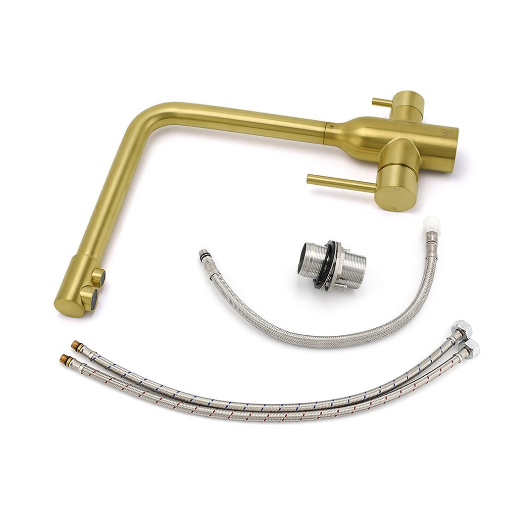 WELS Brushed Gold 3 Ways Kitchen Mixer Tap Swivel Spout Pure Water Sink Faucet Set - Furniture > Bathroom > Shower Heads & Screens - Rivercity House & Home Co. (ABN 18 642 972 209) - Affordable Modern Furniture Australia