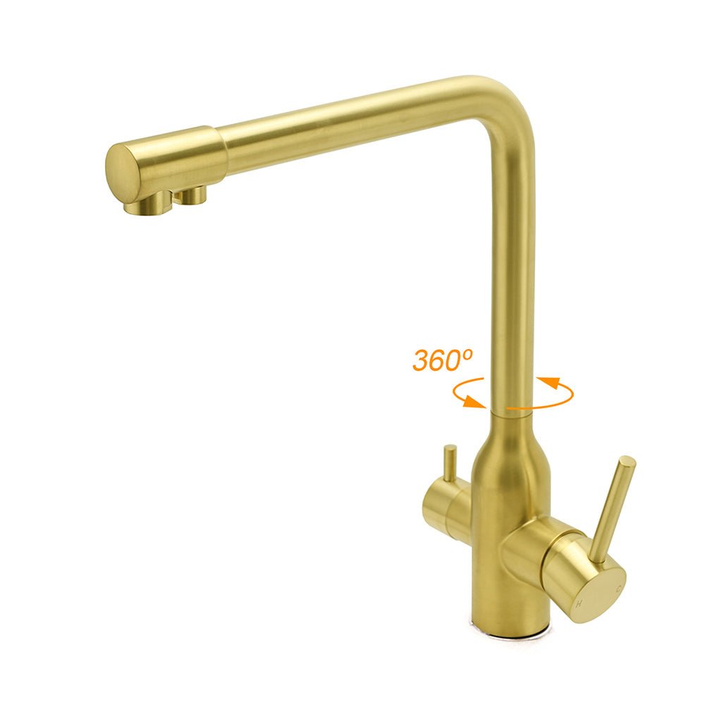 WELS Brushed Gold 3 Ways Kitchen Mixer Tap Swivel Spout Pure Water Sink Faucet Set - Furniture > Bathroom > Shower Heads & Screens - Rivercity House & Home Co. (ABN 18 642 972 209) - Affordable Modern Furniture Australia