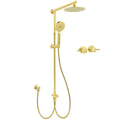 8" Round 3-Mode Handheld Shower Head with Sliding Rail & Twin Taps Set - Brushed Gold