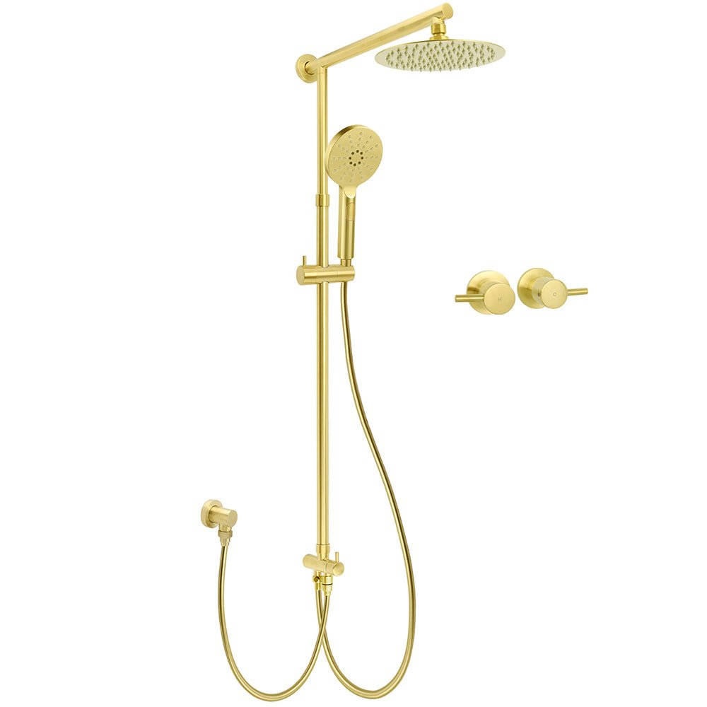 WELS Brushed Gold 8" Round Shower Head 3 Mode Handheld Rose Sliding Rail Twin Taps Set - Furniture > Bathroom > Shower Heads & Screens - Rivercity House & Home Co. (ABN 18 642 972 209) - Affordable Modern Furniture Australia