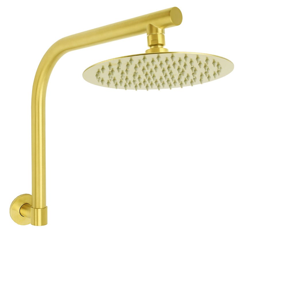 WELS Brushed Gold 8" Round Shower Head Brass 360º Swivel Gooseneck Wall Arm Set - Furniture > Bathroom > Shower Heads & Screens - Rivercity House & Home Co. (ABN 18 642 972 209) - Affordable Modern Furniture Australia