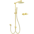 8" Round Brushed Gold Stainless Steel Handheld Shower Head with Sliding Rail and Twin Taps Set - Brushed Gold