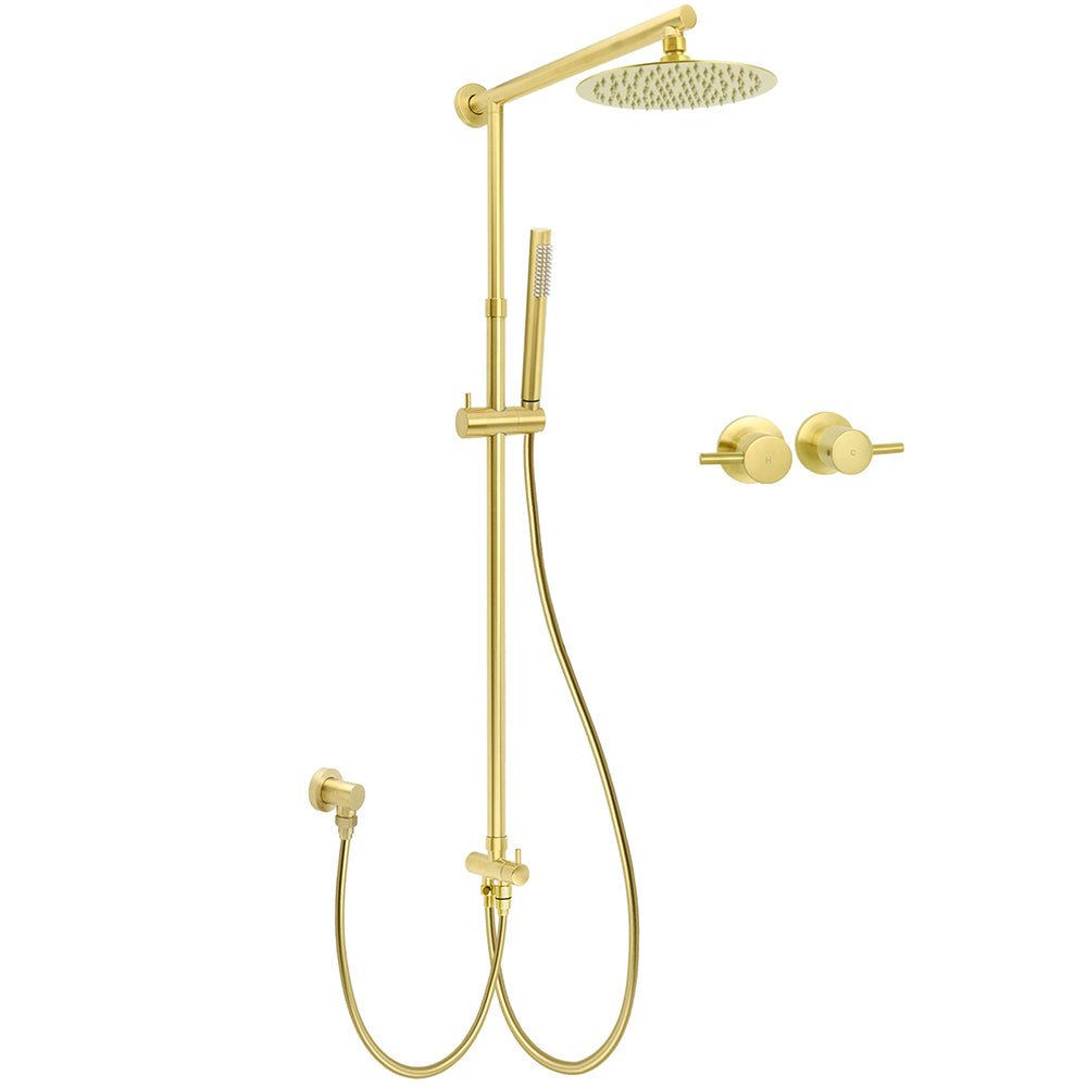 WELS Brushed Gold 8" Round Shower Head Stainless Steel Handheld Rose Sliding Rail Twin Taps Set - Furniture > Bathroom > Shower Heads & Screens - Rivercity House & Home Co. (ABN 18 642 972 209) - Affordable Modern Furniture Australia