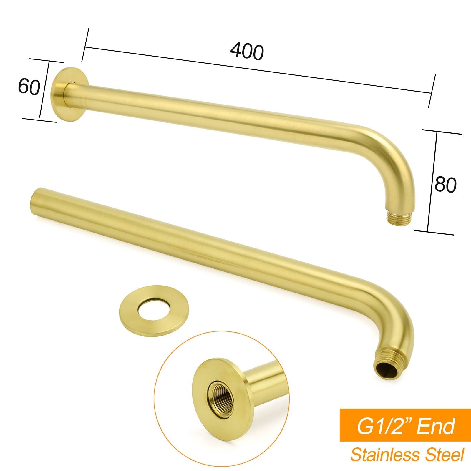 WELS Brushed Gold 8" Shower Rainfall Head + 355mm Straight Wall Mounted Arm Set - Furniture > Bathroom > Shower Heads & Screens - Rivercity House & Home Co. (ABN 18 642 972 209) - Affordable Modern Furniture Australia