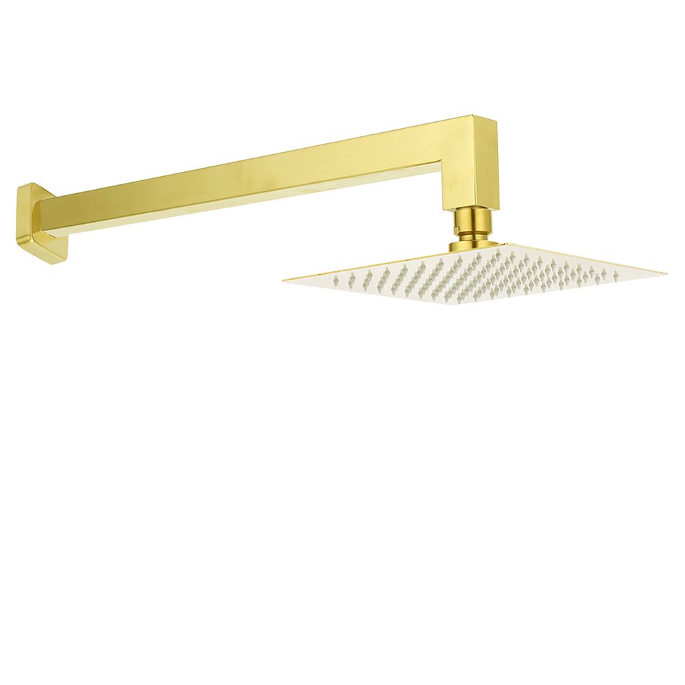 WELS Brushed Gold 8" Square Rainfall Shower Head 400mm Long Straight Wall Arm Set - Furniture > Bathroom > Shower Heads & Screens - Rivercity House & Home Co. (ABN 18 642 972 209) - Affordable Modern Furniture Australia