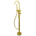 Brushed Gold Free Standing Bath Tub Mixer Tap with Handheld Shower - Brushed Gold