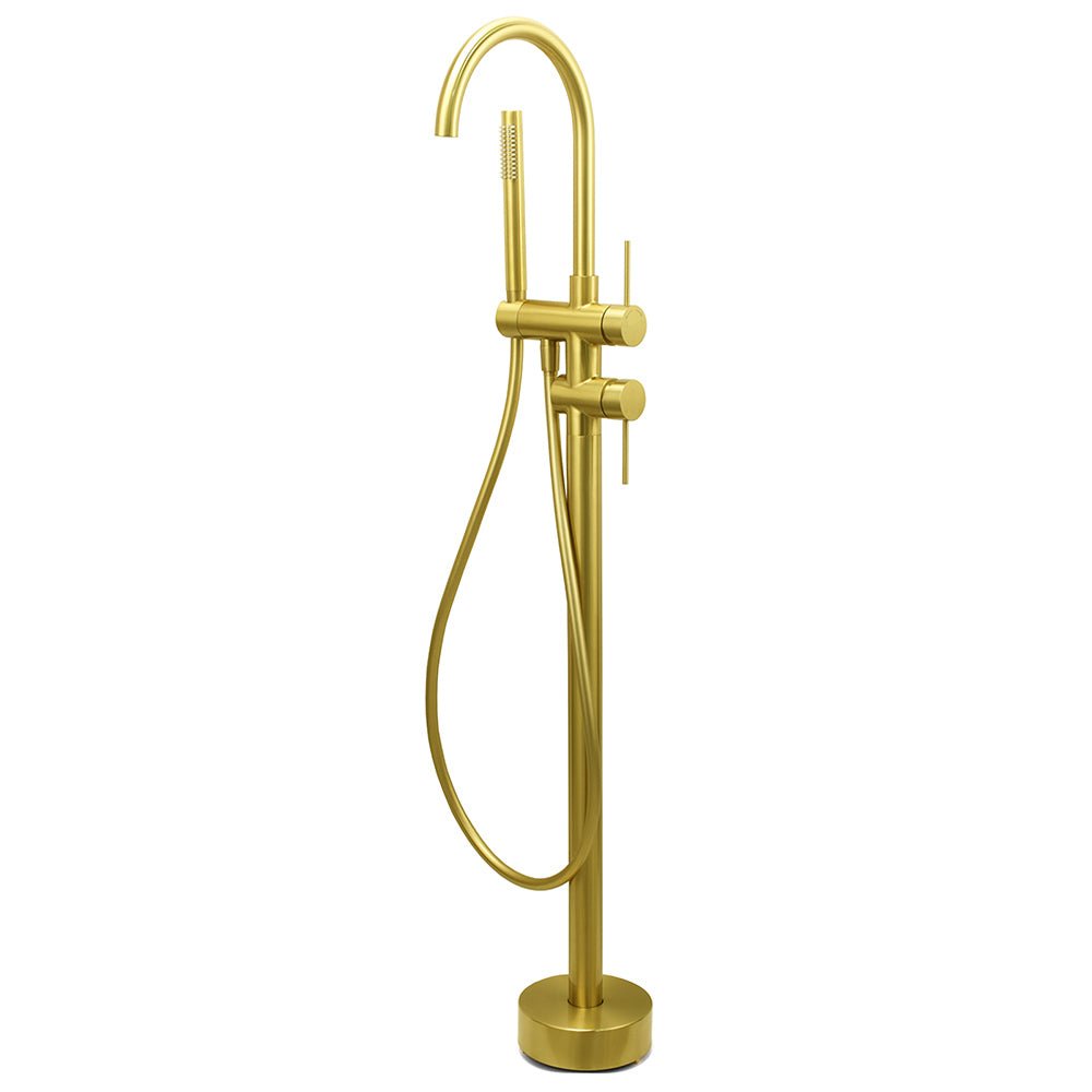 WELS Brushed Gold Bath Tub Mixer Tap Free Standing Faucet Spout Handheld Shower - Furniture > Bathroom > Shower Heads & Screens - Rivercity House & Home Co. (ABN 18 642 972 209) - Affordable Modern Furniture Australia