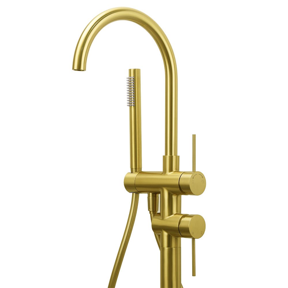 WELS Brushed Gold Bath Tub Mixer Tap Free Standing Faucet Spout Handheld Shower - Furniture > Bathroom > Shower Heads & Screens - Rivercity House & Home Co. (ABN 18 642 972 209) - Affordable Modern Furniture Australia