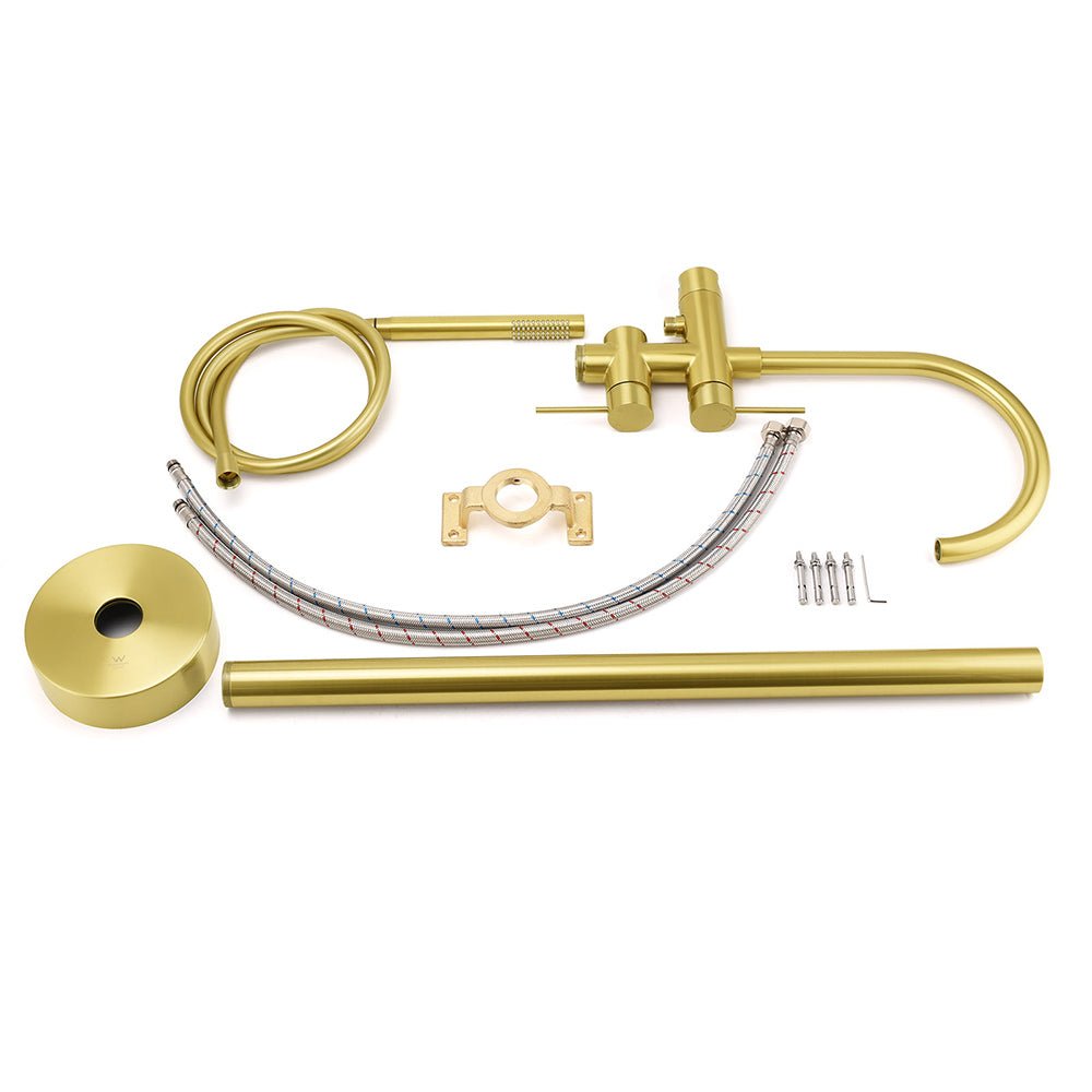 WELS Brushed Gold Bath Tub Mixer Tap Free Standing Faucet Spout Handheld Shower - Furniture > Bathroom > Shower Heads & Screens - Rivercity House & Home Co. (ABN 18 642 972 209) - Affordable Modern Furniture Australia