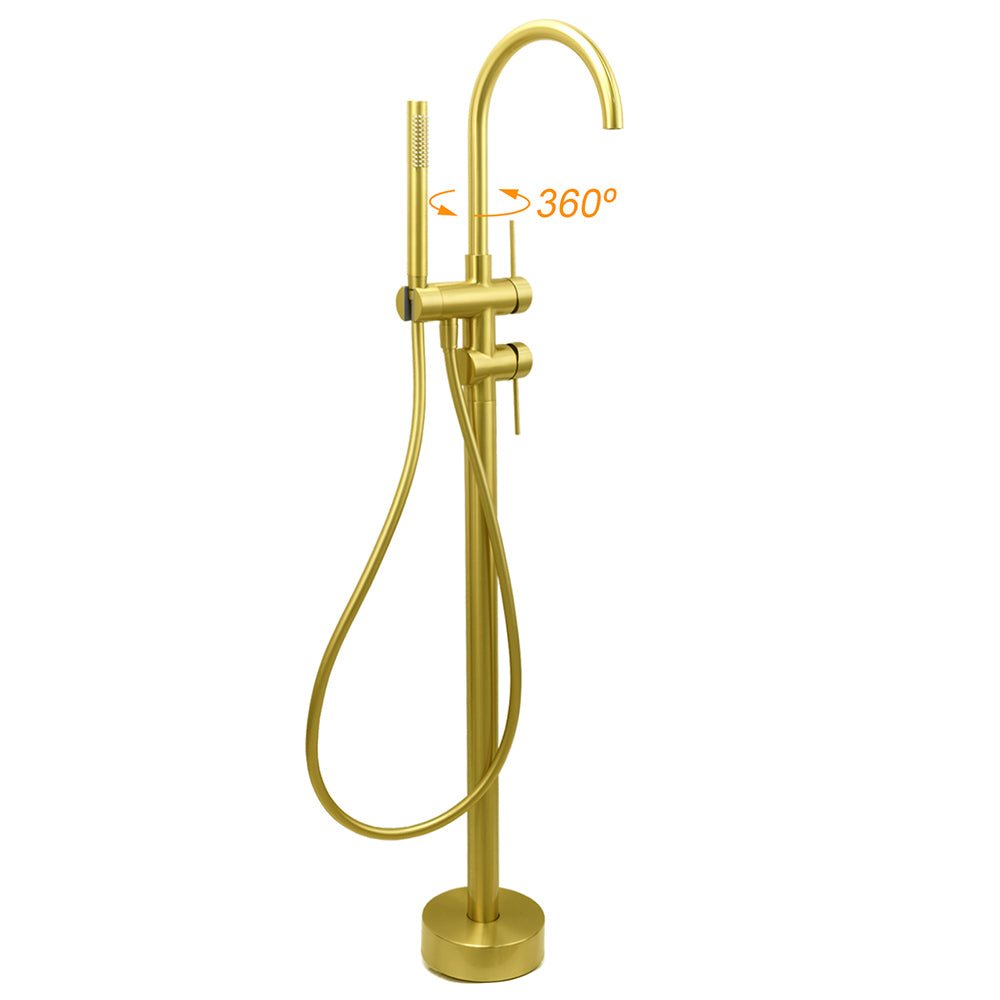 WELS Brushed Gold Bath Tub Mixer Tap Free Standing Faucet Spout Handheld Shower - Furniture > Bathroom > Shower Heads & Screens - Rivercity House & Home Co. (ABN 18 642 972 209) - Affordable Modern Furniture Australia