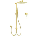 12" Brushed Gold Dual Large Round Rain Shower Set with Handheld and Sliding Rail - Brushed Gold