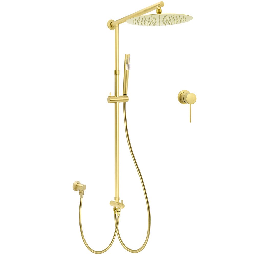 WELS Brushed Gold Dual Large Round Shower Set 12" Rain Head Stainless Steel Handheld Sliding Rail Small Face Mixer - Furniture > Bathroom > Shower Heads & Screens - Rivercity House & Home Co. (ABN 18 642 972 209) - Affordable Modern Furniture Australia
