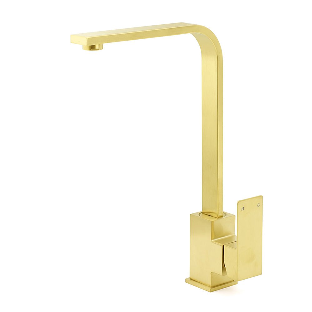 WELS Brushed Gold Gooseneck 360º Swivel Laundry Sink Kitchen Mixer Faucet Tap - Furniture > Bathroom > Shower Heads & Screens - Rivercity House & Home Co. (ABN 18 642 972 209) - Affordable Modern Furniture Australia