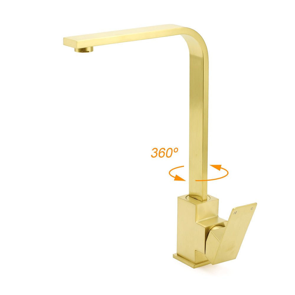 WELS Brushed Gold Gooseneck 360º Swivel Laundry Sink Kitchen Mixer Faucet Tap - Furniture > Bathroom > Shower Heads & Screens - Rivercity House & Home Co. (ABN 18 642 972 209) - Affordable Modern Furniture Australia
