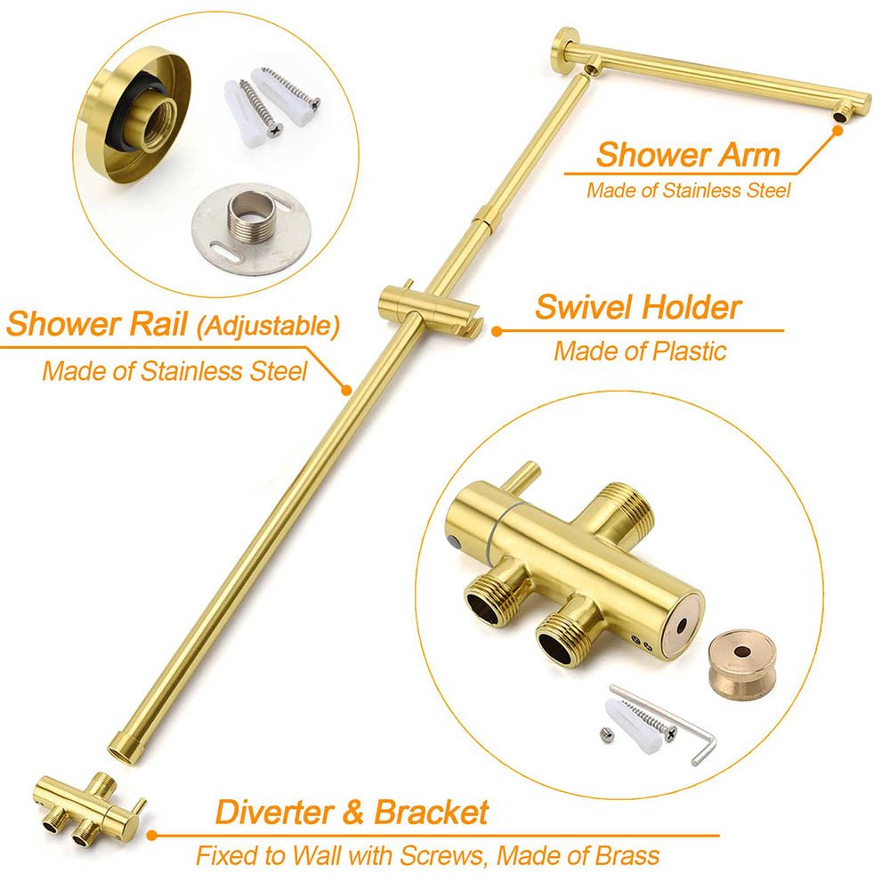 WELS Brushed Gold Large Round Shower 12" Head Single Mode Handheld Rose Sliding Rail Arm Set - Furniture > Bathroom > Shower Heads & Screens - Rivercity House & Home Co. (ABN 18 642 972 209) - Affordable Modern Furniture Australia