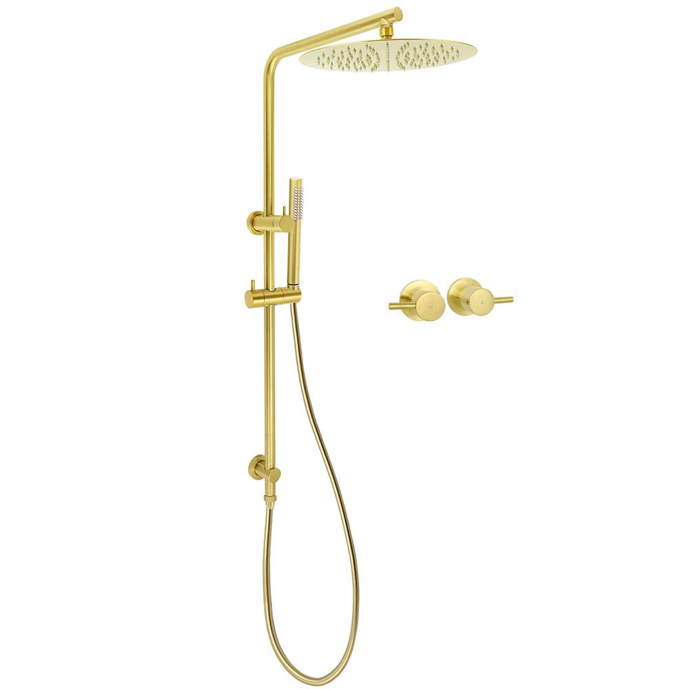 WELS Brushed Gold Large Top Shower Round 12" Rain Head Handheld Silde Wall Rail Arm Twin Taps - Furniture > Bathroom > Shower Heads & Screens - Rivercity House & Home Co. (ABN 18 642 972 209) - Affordable Modern Furniture Australia
